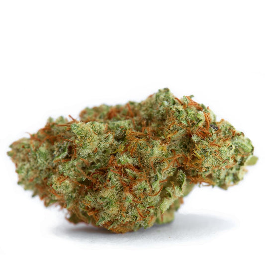 Close-up of a cannabis bud on a white background